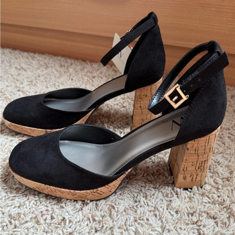 Worthington Ankle strap Platform Black sandals Panama Block Heel Pumps 9.5